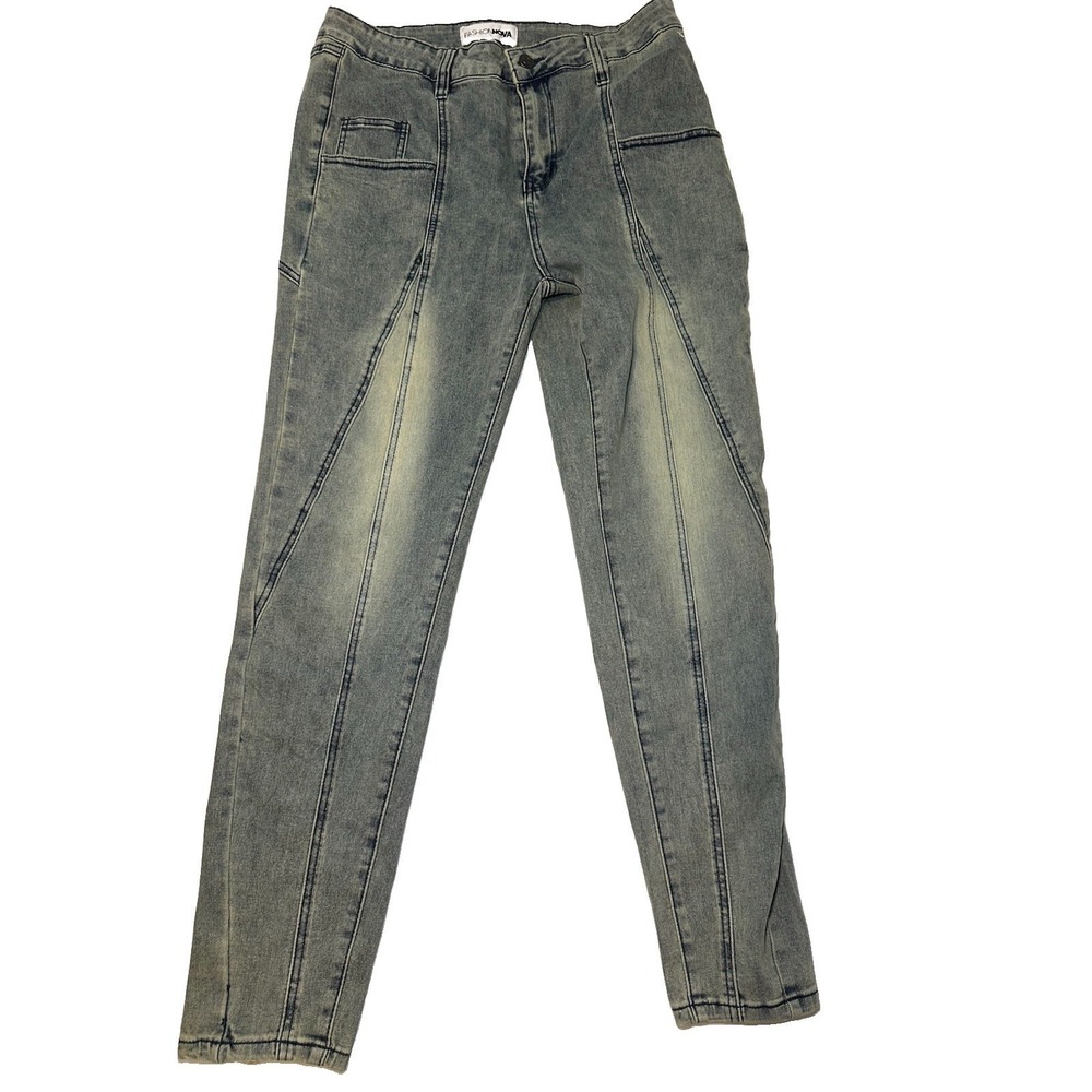 Fashion Nova Women's Gray Acid Wash Skinny Jeans Stretch High Rise Size 15